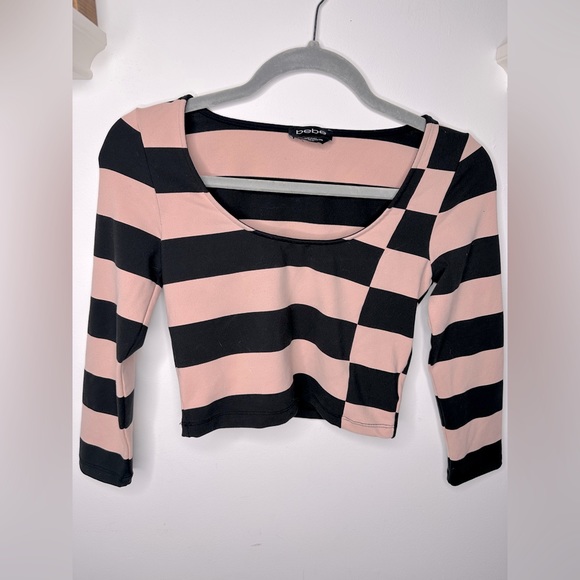 bebe Tops - Bebe black/pink striped crop top